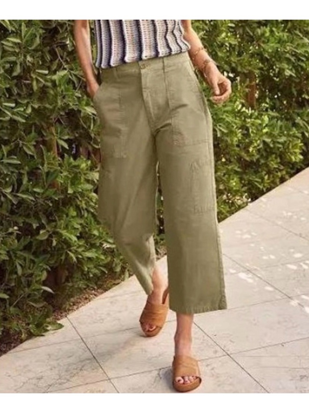 Agolde Daria High Waist Olive Wide-Leg Cropped Utility Pants | Size 31